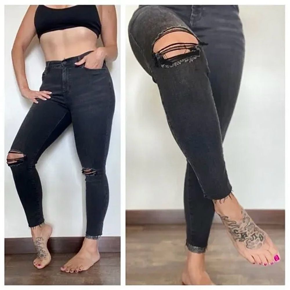 PacSun Skinny Jeans High Rise Distressed Jegging Ripped Frayed Black